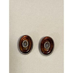Liz Claiborne Earrings Clip On Vintage. Amber. silver plated.
